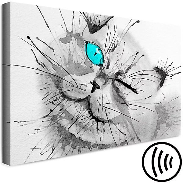 Leinwandbild Graue Katze mit einem hellblauen Auge - tierisches Motiv in Gr günstig online kaufen