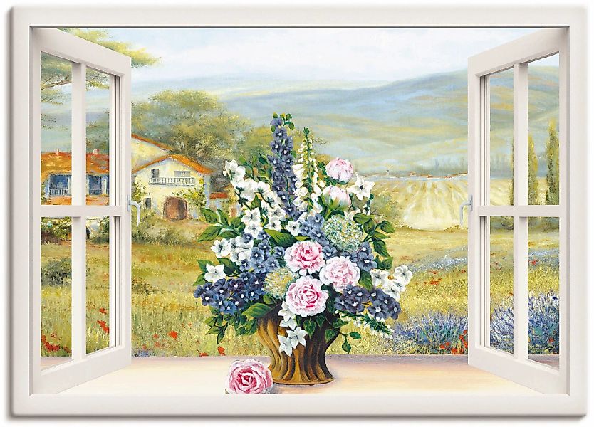 Artland Leinwandbild "Blumenbouquet am weißen Fenster", Arrangements, (1 St günstig online kaufen