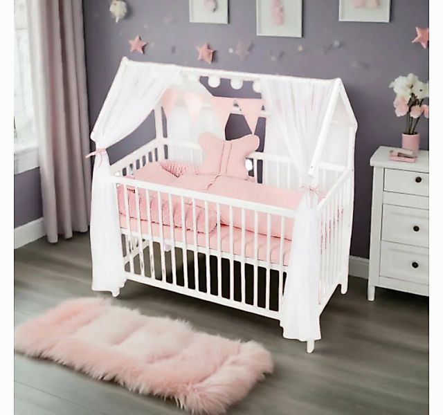 Babyhafen Babybett ROYAL Rosa 60x120 Matratze HAUSBETT Minky Bettset Kinder günstig online kaufen