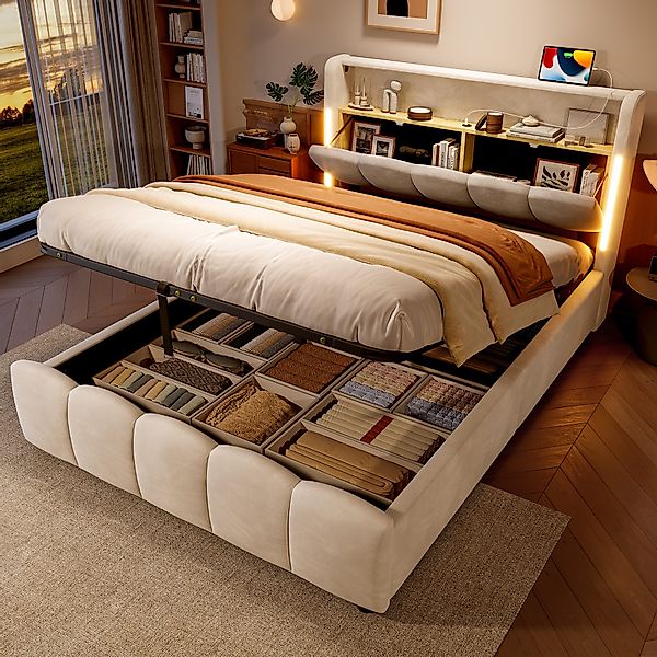 Merax Polsterbett (1-tlg), Hydraulisches Stauraumbett 140x200cm günstig online kaufen