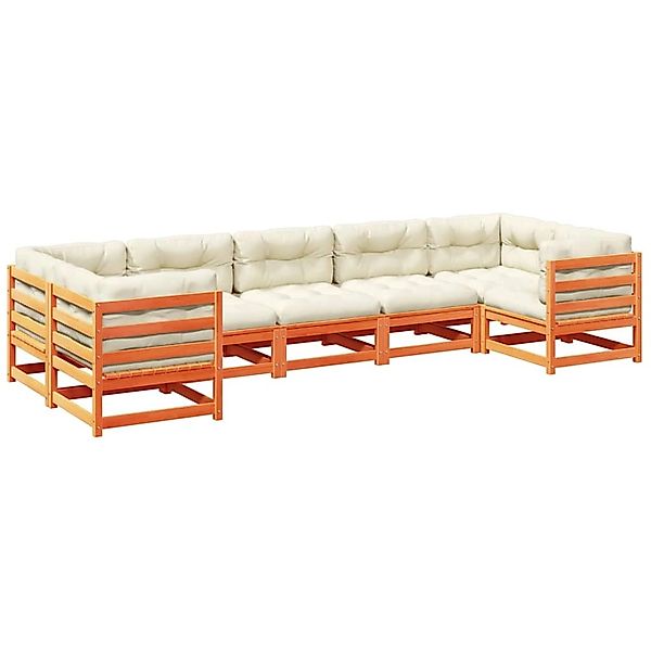 vidaXL 7-Tlg Garten-Sofagarnitur mit Kissen Wachsbraun Kiefernholz 3299619 günstig online kaufen