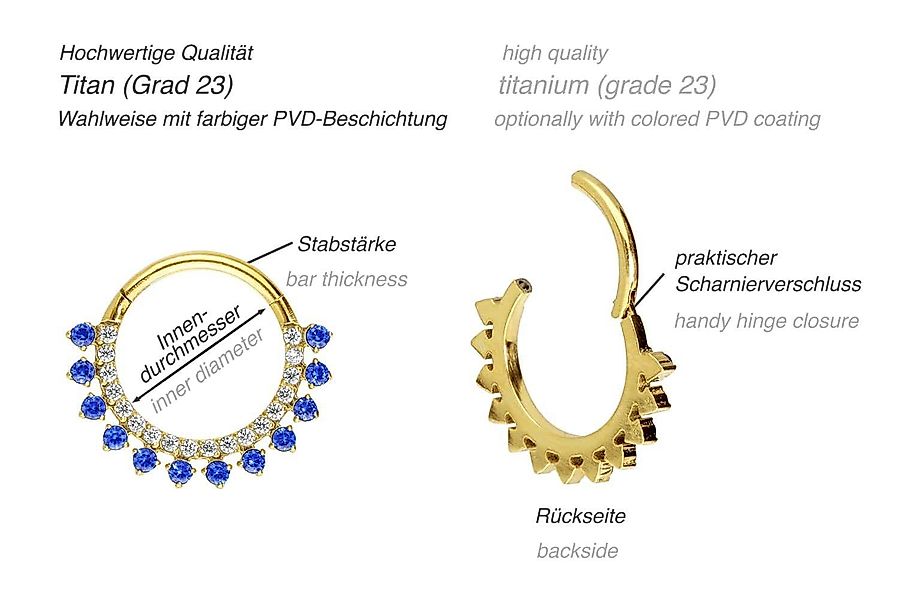 PIERCINGLINE Piercing-Set Titan Segmentring Clicker EINGEFASSTE günstig online kaufen