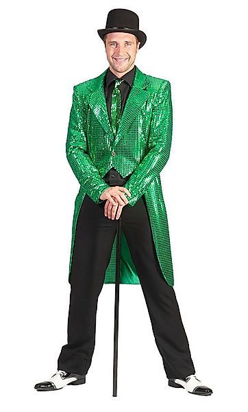 Karneval-Klamotten Kostüm Frack Pailletten Herren grün mit Fliege schwarz, günstig online kaufen