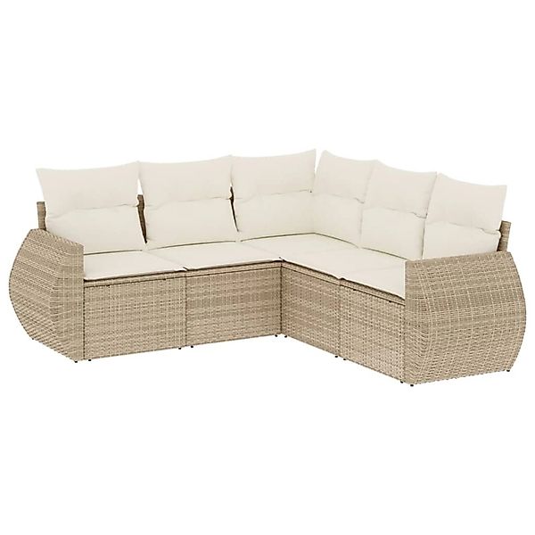 vidaXL 5-Tlg Garten-Sofagarnitur mit Kissen Beige Poly Rattan 3221347 günstig online kaufen