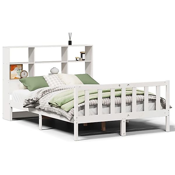 vidaXL Massivholzbett mit Regal ohne Matratze Weiß 140x200 cm Kiefer 332170 günstig online kaufen
