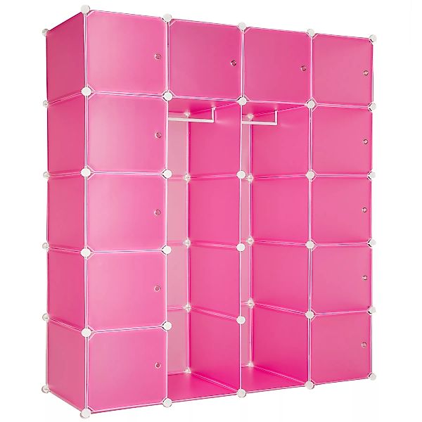 Steckregal 12 Boxen mit Türen inkl. Kleiderstangen 147x47x183cm - pink günstig online kaufen