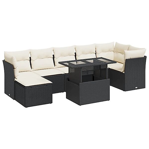 vidaXL 8-Tlg Garten-Sofagarnitur mit Kissen Schwarz Poly Rattan 3326197 günstig online kaufen