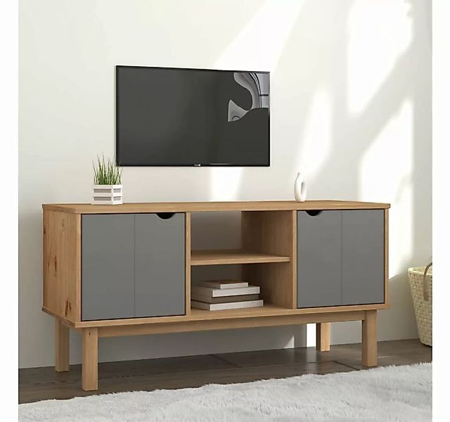 furnicato TV-Schrank OTTA Braun&Grau 113,5x43x57 cm Massivholz Kiefer günstig online kaufen