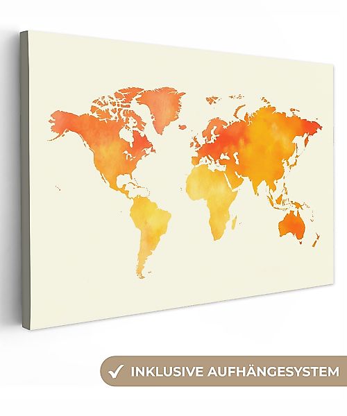 OneMillionCanvasses® Leinwandbild Weltkarte - Orange - günstig online kaufen