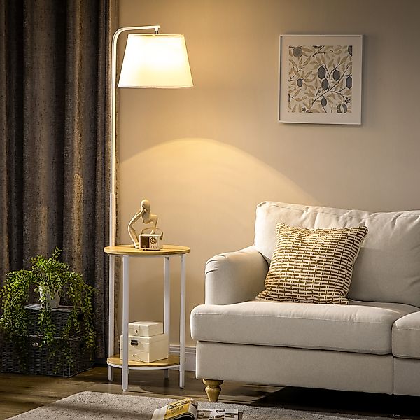 HOMCOM Stehlampe Stehleuchte mit Ablagen, Wohnzimmerlampe, Weiß 43x 39,5 x günstig online kaufen