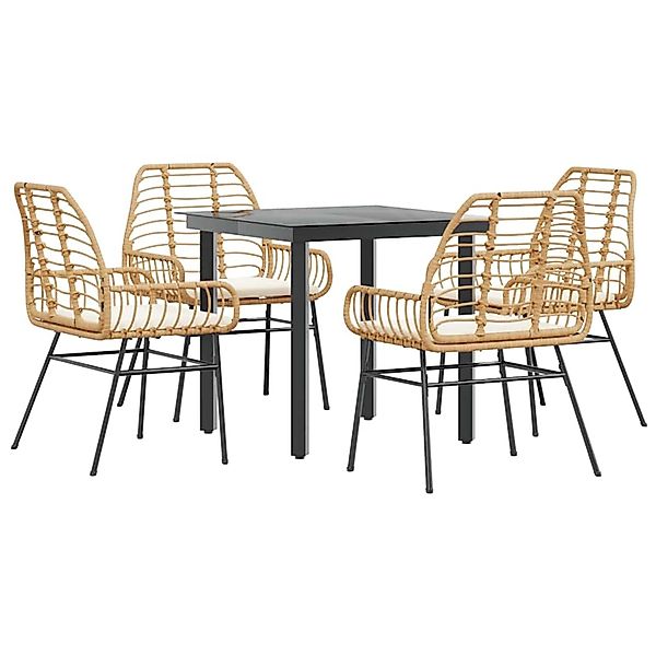 vidaXL 5-Tlg Garten-Essgruppe mit Kissen Braun Poly Rattan Glas 3334556 günstig online kaufen