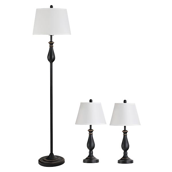 HOMCOM 3er Lampenset Vintage Tisch Stehlampe Metall PS Polyester Baumwolle günstig online kaufen