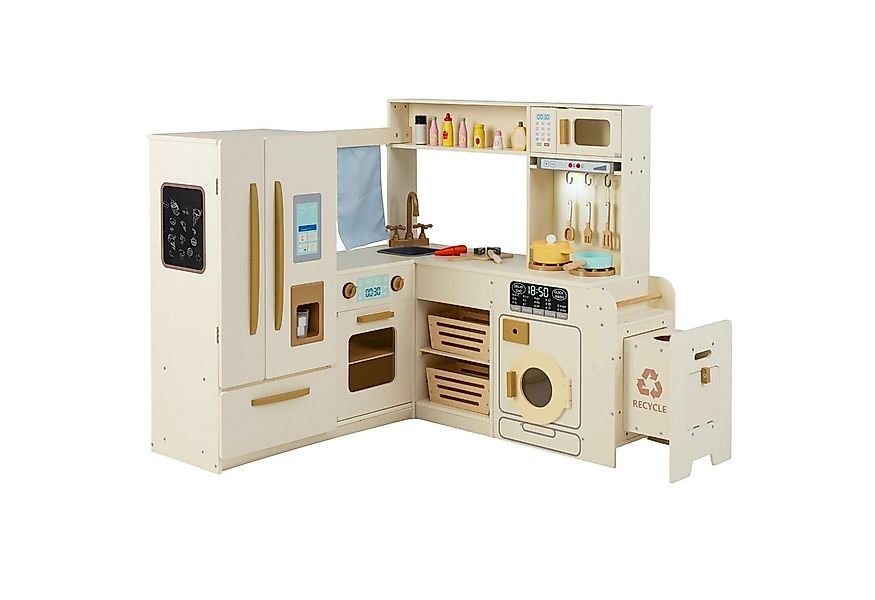 COSTWAY Spielküche Holz, Eck-Spielküche mit Doppeltür-Kühlschrank, Mikrowel günstig online kaufen