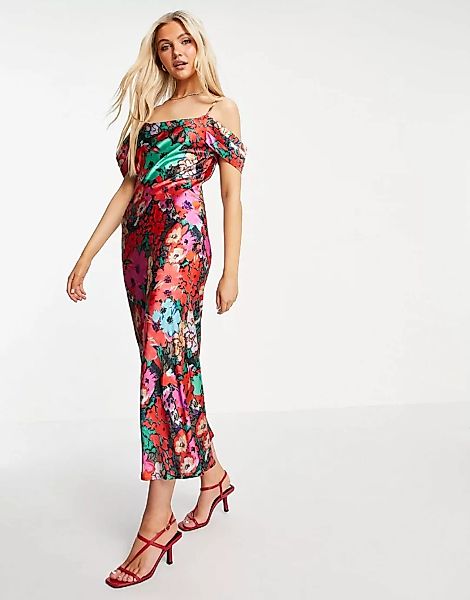 Hope & Ivy – Midaxi-Trägerkleid aus Satin mit Blumenmuster und Zierausschni günstig online kaufen