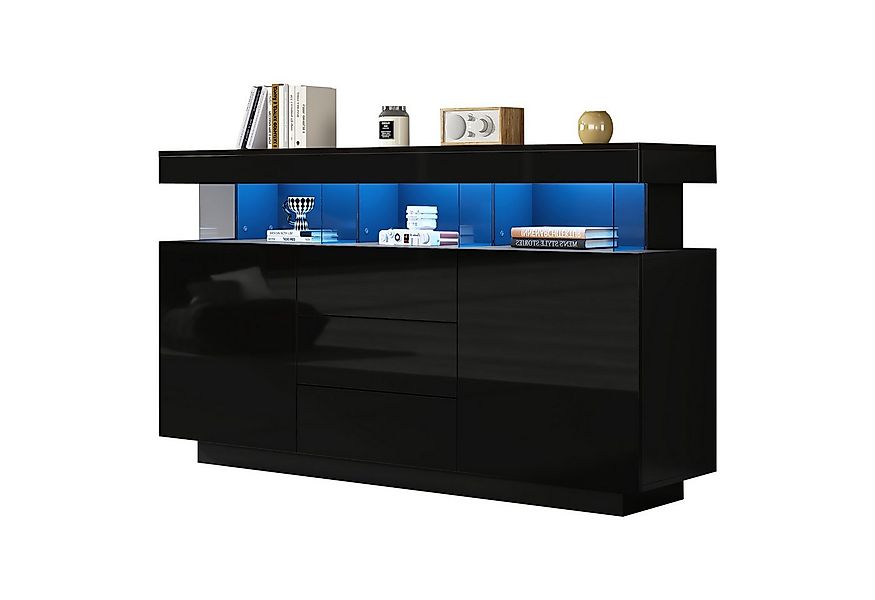 Merax Sideboard Hochglanz mit LED, Mehrzweckschrank aus Spanplatte & Acryl günstig online kaufen