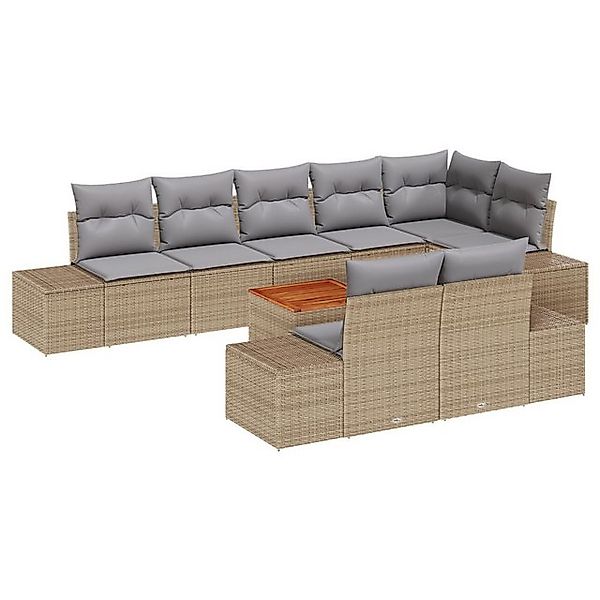 vidaXL Loungesofa 9-teiliges Garten-Sofa-Set mit Kissen Beige Poly-Rattan, günstig online kaufen