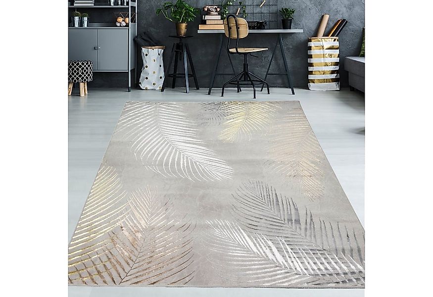 TeppichHome24 Teppich Designer Teppich mit Palmzweige grau gold, rechteckig günstig online kaufen