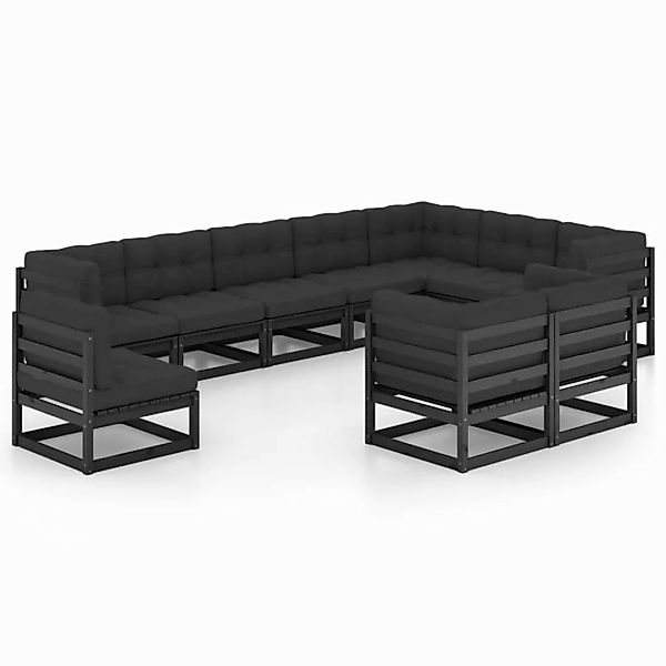 10-tlg. Garten-lounge-set Mit Kissen Schwarz Massivholz Kiefer günstig online kaufen