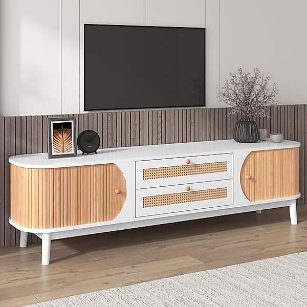 Fernsehschrank, Landhausstil mit Massivholz, Rattanseiten Türen, Polyrattan günstig online kaufen