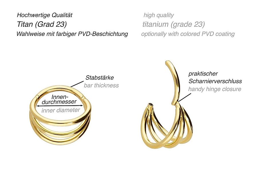 PIERCINGLINE Nasenpiercing Titan Segmentring Clicker 3 RINGE Ohrpiercing Se günstig online kaufen