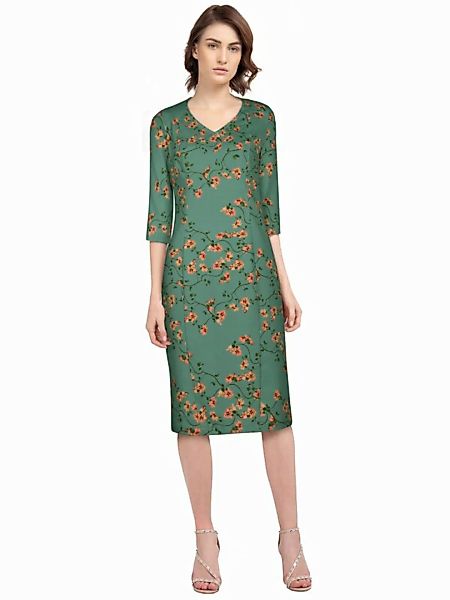 Retro Pencil-Kleid mit Blumen Grün günstig online kaufen