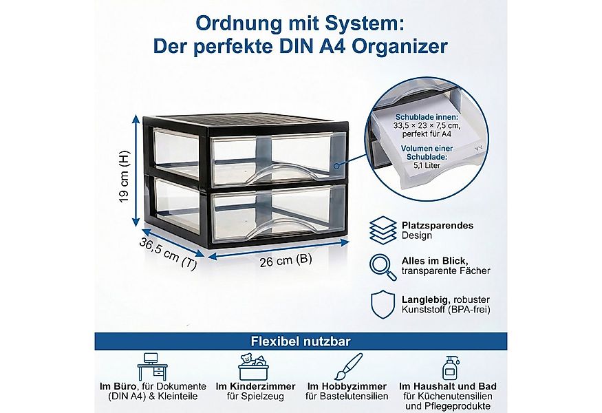 Hausfelder Schubladenbox Schubladenschrank A4 mit 2 Schubladen inkl. Aufkle günstig online kaufen