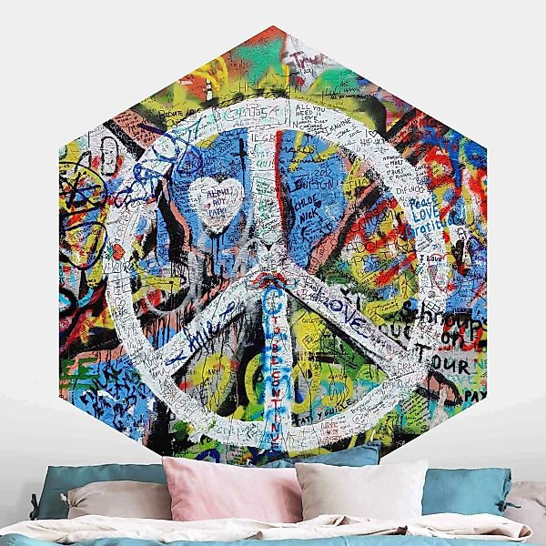 Hexagon Mustertapete selbstklebend Graffiti Wall Peace Sign günstig online kaufen
