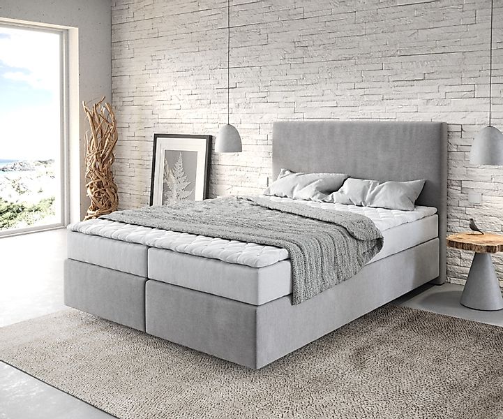 Boxspringbett Dream-Well 140x200 cm Mikrofaser Grau mit Matratze und Topper günstig online kaufen