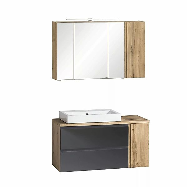 Held Möbel 2-tlg. Waschtisch-Set Ancona 105 cm matt Grau-Wotaneiche Becken günstig online kaufen