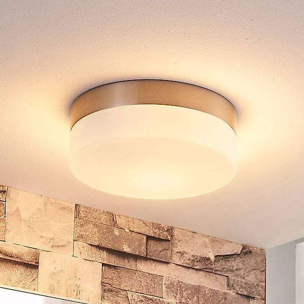 Lindby Bad-Deckenlampe Amilia, Ø 18 cm, E27, nickel, Glas günstig online kaufen