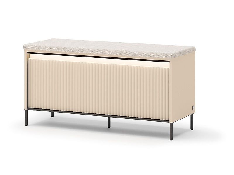 Compleo Sitzbank mit Ablagefach FLORE, Beige, Glamour-Pouf mit geriffelte F günstig online kaufen