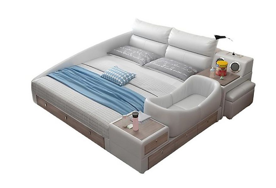 Xlmoebel Bett Doppelbett mit USB-Ladestation, integriertem Regal und Schran günstig online kaufen