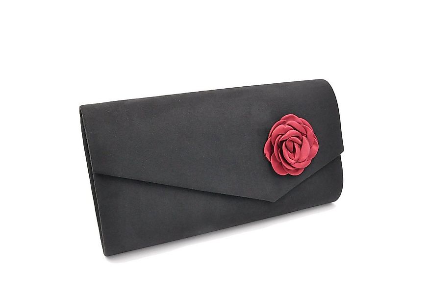Steuer Abendtasche Satin-Optik schwarz mit roter Blüte günstig online kaufen