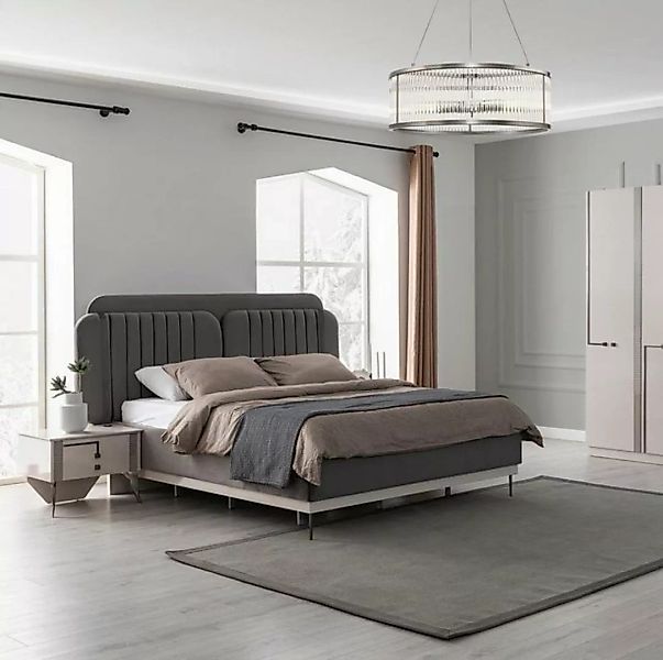 JVmoebel Bett Graues Doppelbett Moderne Schlafzimmer Möbel Luxus Betten Hol günstig online kaufen