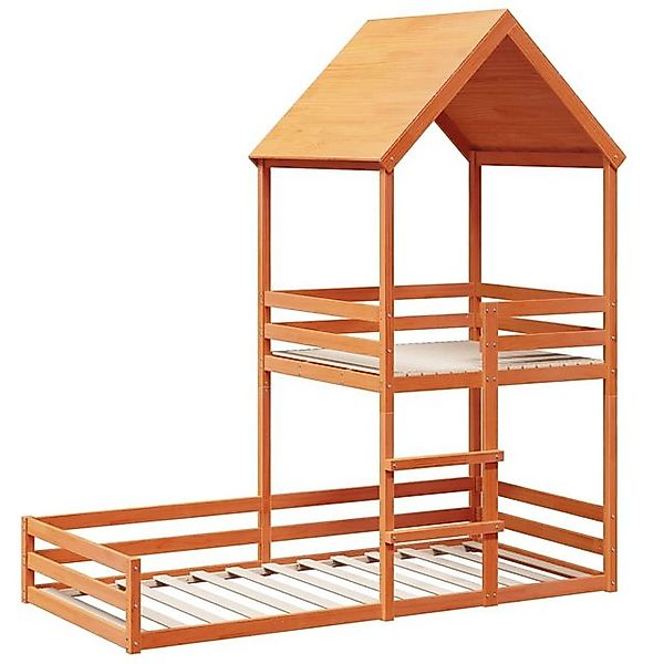 vidaXL Bett Etagenbett mit Dach Wachsbraun 90x200 cm Massivholz Kiefer günstig online kaufen