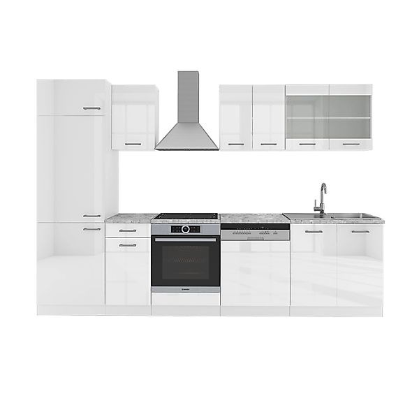 Vicco R-Line Küchenzeile Weiß Hochglanz/Weiß 300 cm ohne Arbeitsplatte günstig online kaufen