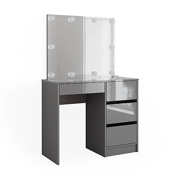 Vicco Schminktisch Sherry, Grau Hochglanz, 90 cm mit LED Beleuchtung und Ho günstig online kaufen