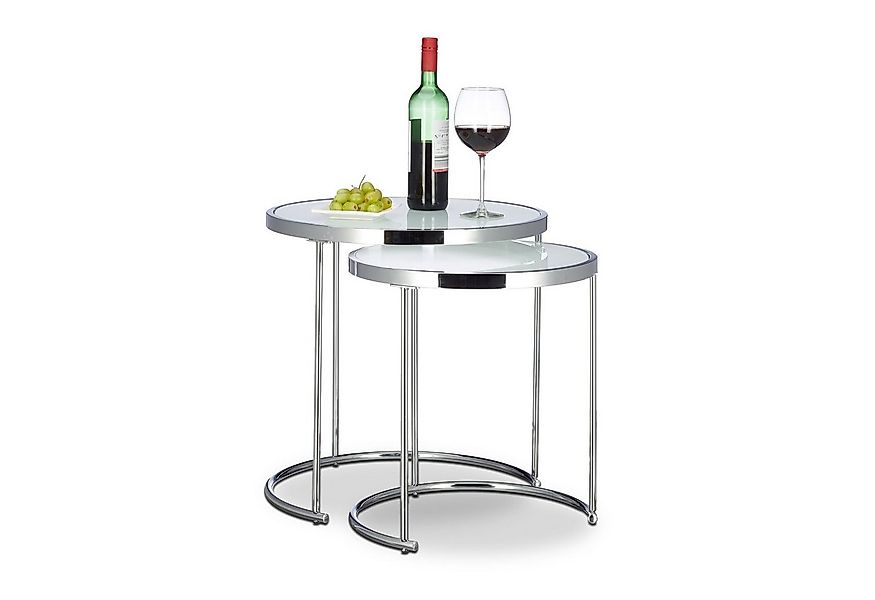 relaxdays Satztisch Satztische rund Milchglas günstig online kaufen