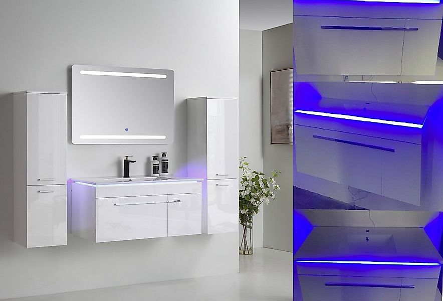 Faizee Möbel Badmöbel-Set Badmöbel- Set Schwarz/Weiß/Königsblau Keramik/Gra günstig online kaufen