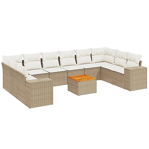 vidaXL 11-Tlg Garten-Sofagarnitur mit Kissen Beige Poly Rattan 3225617 günstig online kaufen