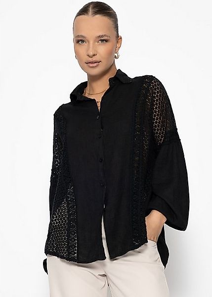SASSYCLASSY Langarmbluse Leinen Bluse Damen mit Spitzeneinsätzen Oversize B günstig online kaufen
