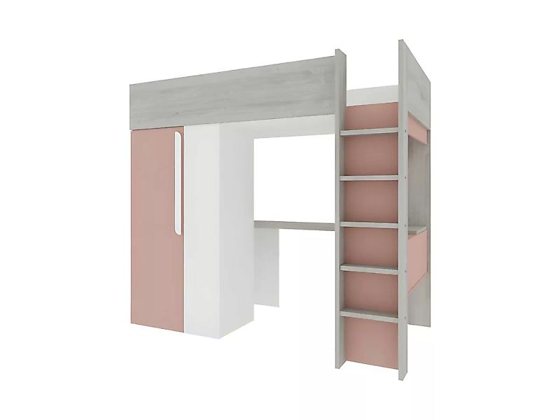 Hochbett mit Schreibtisch & Kleiderschrank - 90 x 200 cm - Rosa & Weiß - NI günstig online kaufen