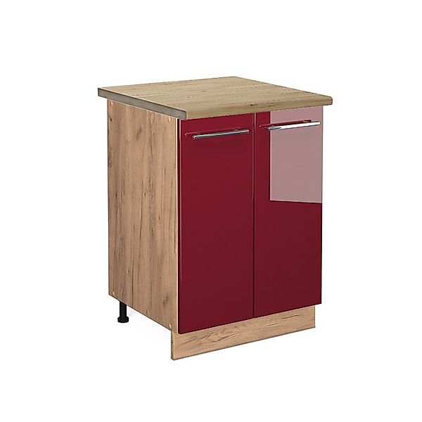 Vicco Küchenunterschrank Fame-Line Bordeaux Hochglanz/Goldkraft Eiche 60 cm günstig online kaufen