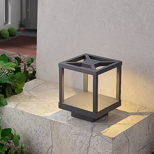 Lucande LED-Sockellampe Lealan, schwarz, Metall, 23 cm, IP54 günstig online kaufen