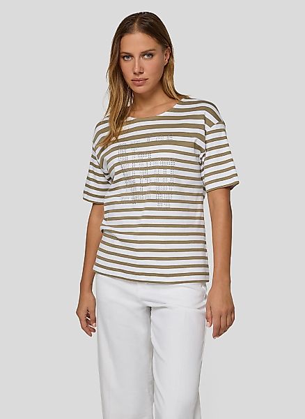 Rabe Rundhalsshirt mit Allover-Streifen und Glitzersteinen günstig online kaufen