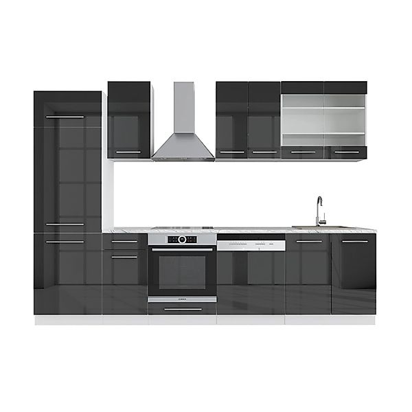 Vicco Fame-Line Küchenzeile Anthrazit Hochglanz/Weiß 300 cm AP Marmor ohne günstig online kaufen