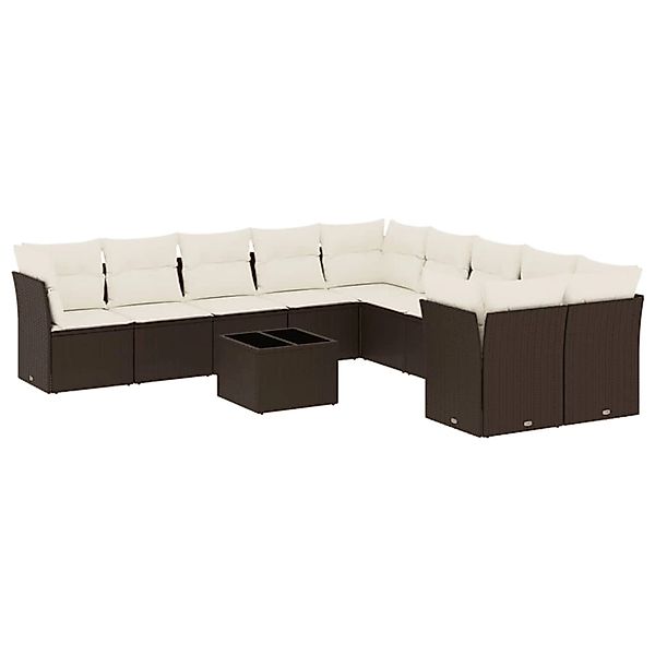 vidaXL 11-Tlg Garten-Sofagarnitur mit Kissen Braun Poly Rattan 3218253 günstig online kaufen