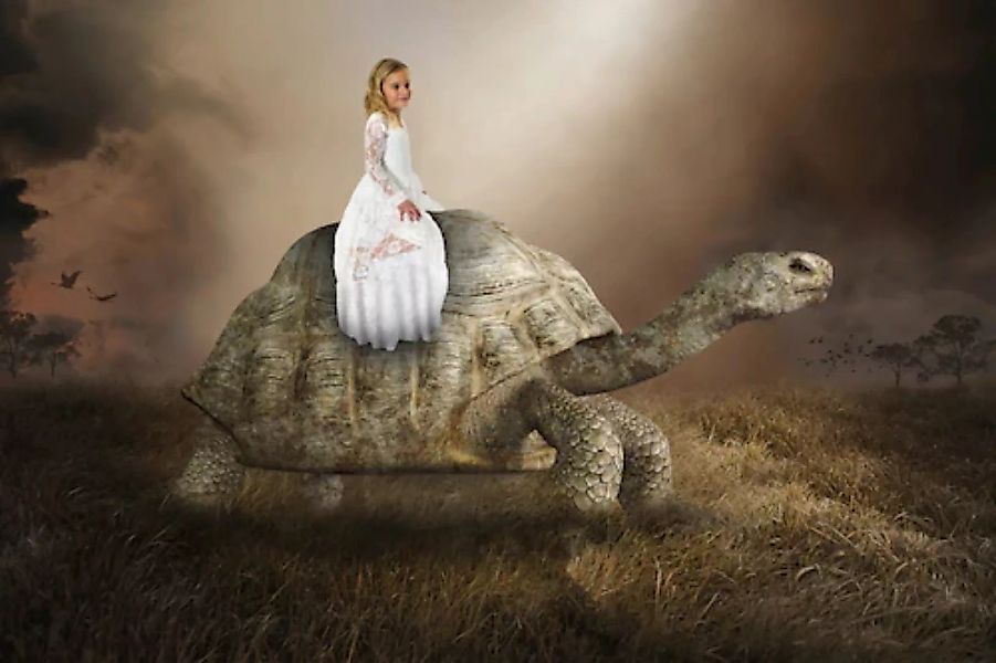 Papermoon Fototapete »Surreale Mädchen Schildkröte Liebe Hoffnung« günstig online kaufen