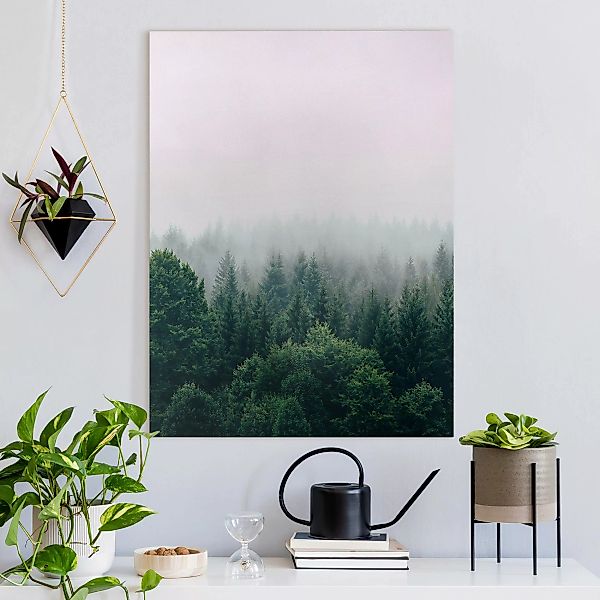 Leinwandbild Wald im Nebel Dämmerung günstig online kaufen