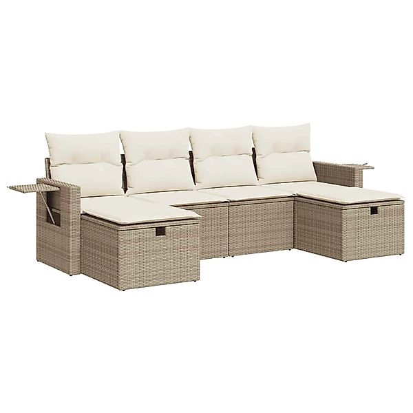 vidaXL 6-Tlg Garten-Sofagarnitur mit Kissen Beige Poly Rattan 3325524 günstig online kaufen